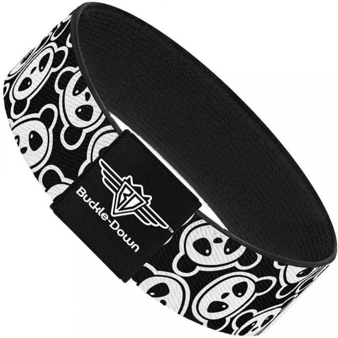 Buckle-Down Elastic Bracelet - Scattered Panda Bear Cartoon2 Black/White