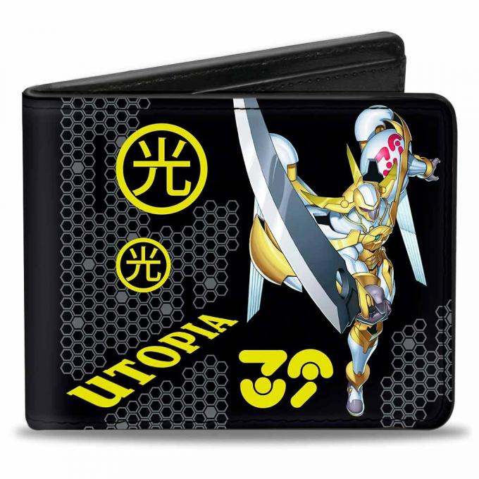 Bi-Fold Wallet - UTOPIA NO. 39 Pose/LIGHT Kanji + YU-GI-OH! Logo/Honeycomb Black/Gray/Yellow