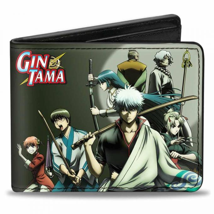 CRUNCHYROLL 
Bi-Fold Wallet - GIN TAMA 7-Character Group Pose Black-Gray Fade