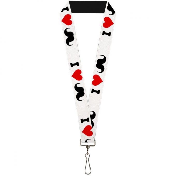 Buckle-Down Lanyard - I "Heart Mustache" White/Black/Red