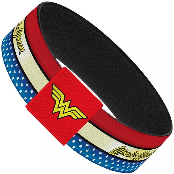 Elastic Bracelet - 1.0" - WONDER WOMAN Script Stripe/Stars Red/Gold/Blue/White