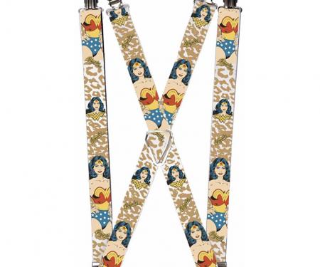 Suspenders - 1.0" - WONDER WOMAN Face/Pose Leopard Tan