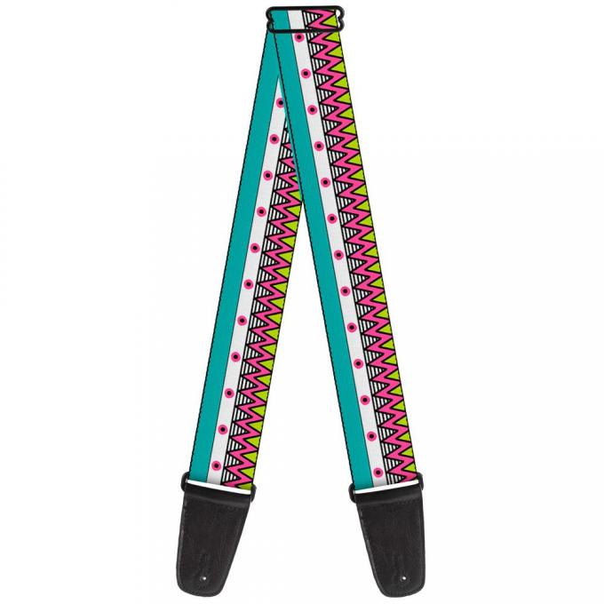 Guitar Strap - Aztec 14 Seafoam Green/White/Pink/Lime Green/Black