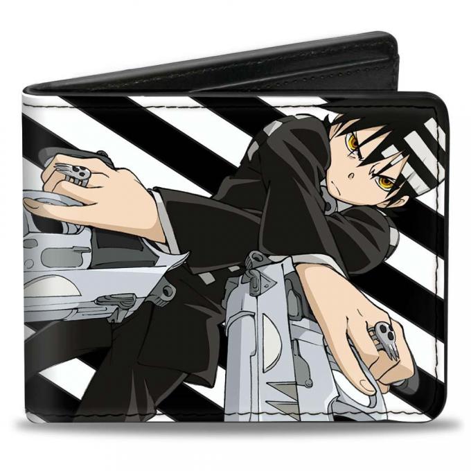Bi-Fold Wallet - Death the Kid Shooting Pose + SOUL EATER Stripe White/Black