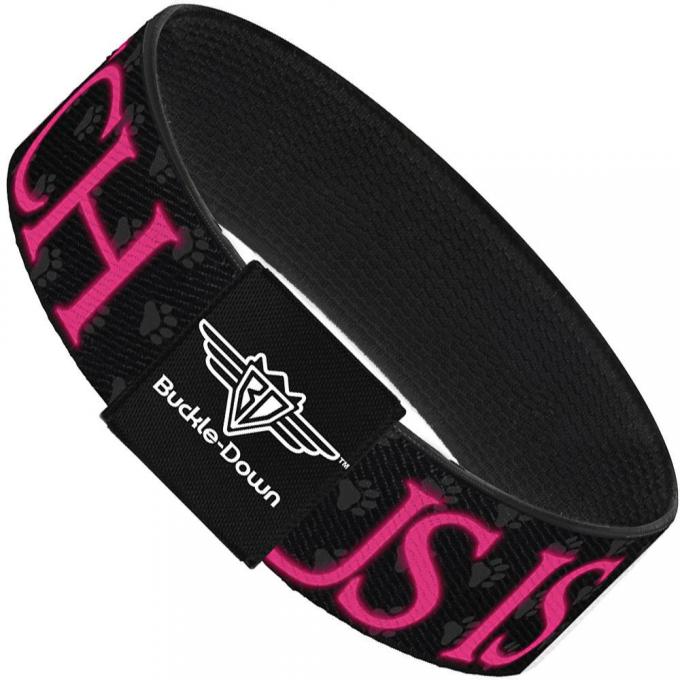 Buckle-Down Elastic Bracelet - ONE OF US IS A BITCH Crown/Paws Black/Gray/Pink