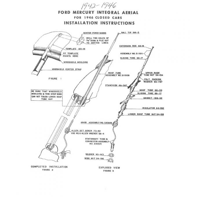 Dennis Carpenter Radio Antenna Assembly - Closed Car - 1942-46 Ford Car   21A-18813
