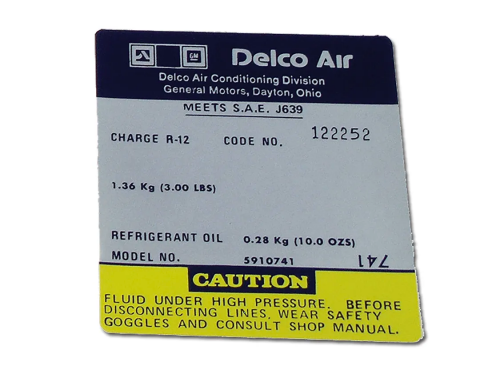 Corvette Decal, Air Conditioning Compressor Frigidaire, 1976