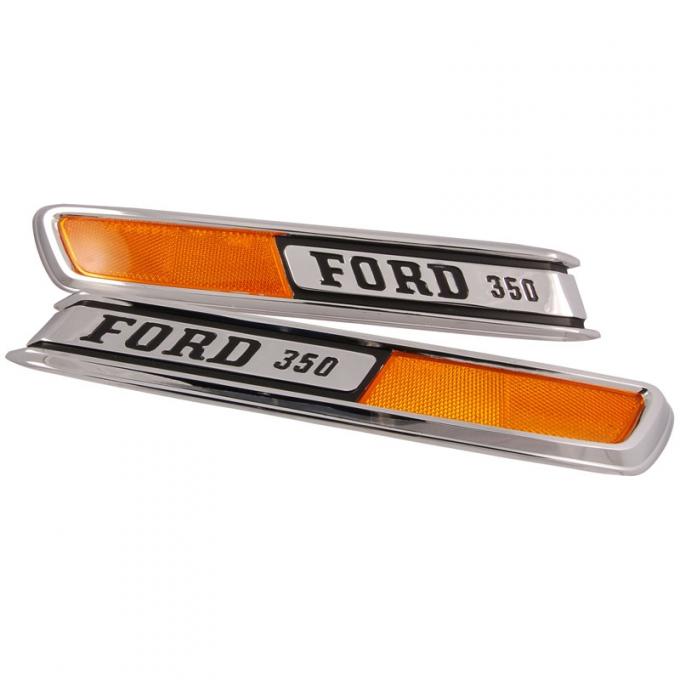 Dennis Carpenter Hood Side Emblems - "FORD 350" - 1968-72 Ford Truck C8TZ-16720-CPR
