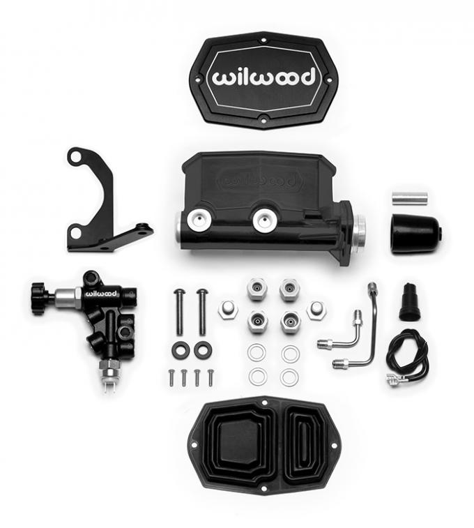 Wilwood Brakes Compact Tandem M/C Kit with Bracket and Valve 261-14964-BK