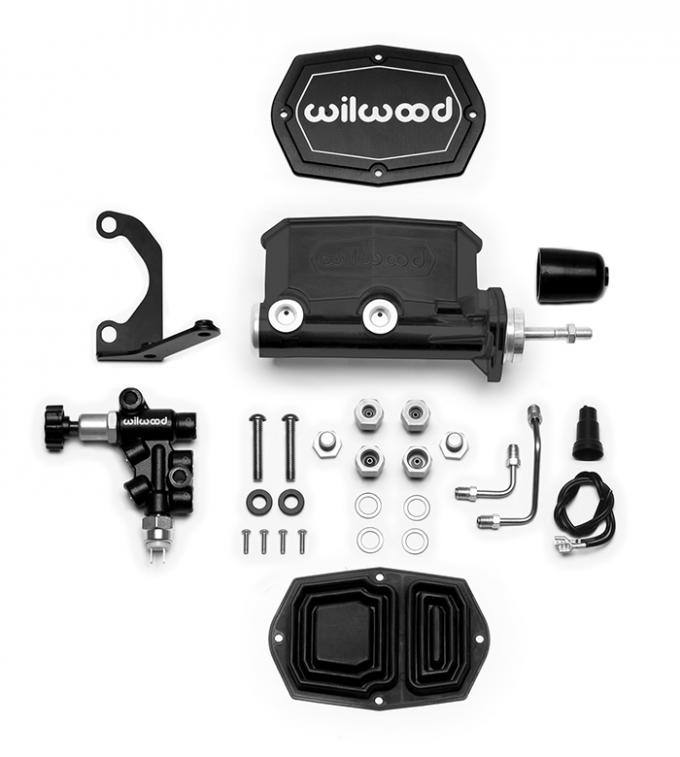 Wilwood Brakes Compact Tandem M/C w/Bracket and Valve (Pushrod) 261-14962-BK