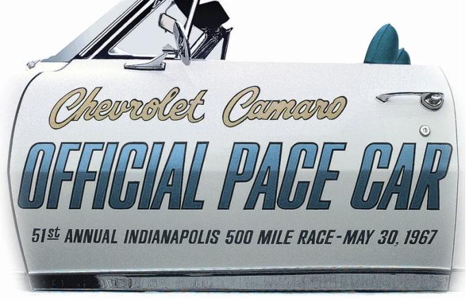 AMD Door Decals, "INDY 500 Pace Car" LH/RH Pair, 67 Camaro K-PC012