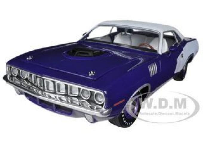 1971 Plymouth Cuda Hemi Violet with White Vinyl Roof 1/24 Diecast Model