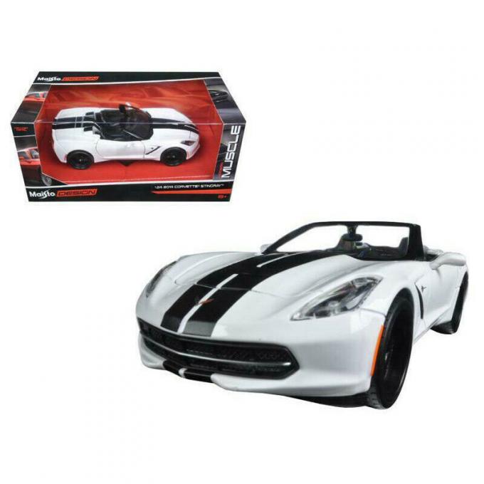 2014 Chevrolet Corvette Stingray White Convertible with Stripes 1/24 Diecast