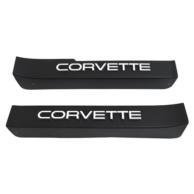 Corvette Sill Ease Protectors, Black, With White Letters, 1984-1987
