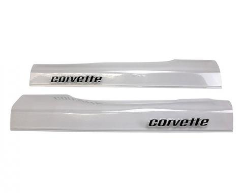 Corvette Sill Ease Protectors, Clear, With Black Letters, 1978-1982