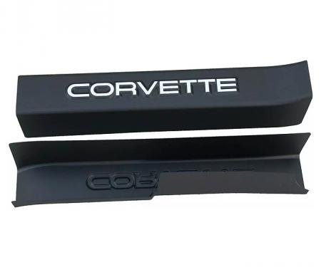 Corvette Black Sill Ease Protectors, With White Letters, 1990-1996