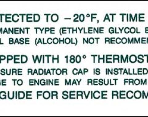 Full Size Chevy Engine Cooling System Decal, 1962-1965