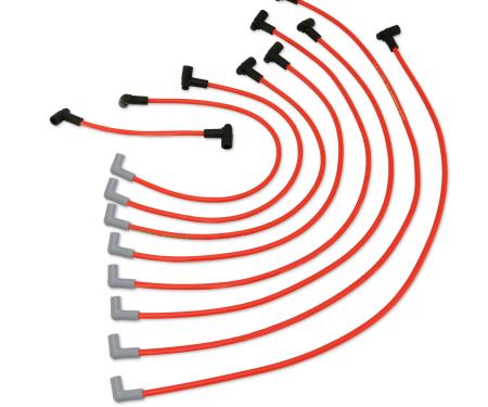 Taylor Cable 1975-89 GM Small Block V8 350, C3 Corvette & 50/60 Series Trucks 8.2mm Thundervolt Spark Plug Wire Set, Red, 90&deg; Spark Plug Boot Angle 84217