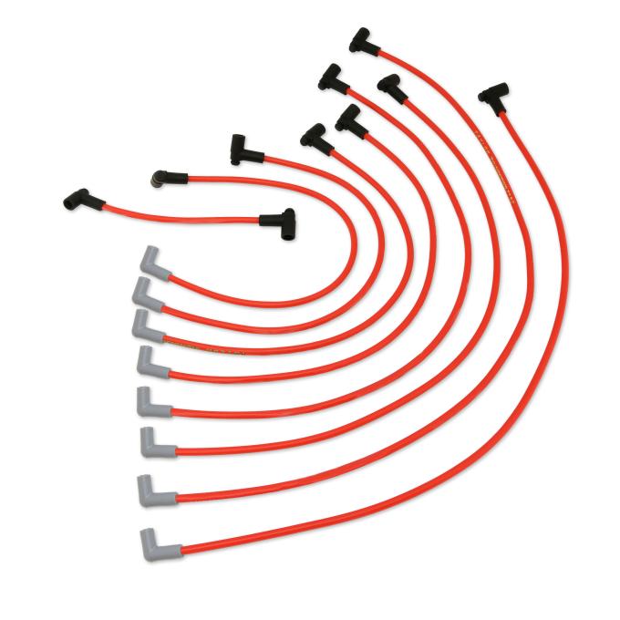 Taylor Cable 1975-89 GM Small Block V8 350, C3 Corvette & 50/60 Series Trucks 8.2mm Thundervolt Spark Plug Wire Set, Red, 90&deg; Spark Plug Boot Angle 84217