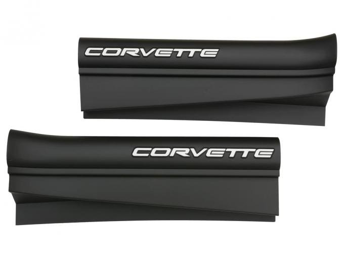 97-04 Door Sill Protection Covers - Black Acrylic With White Script