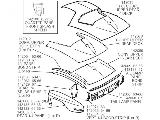 67 Right Hand Rear Black Quarter Panel Press Moulded