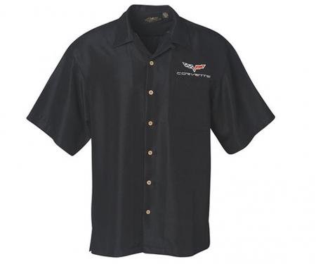 Camp Shirt - Men's Black Textured Camp With C6 Embroidered Logo