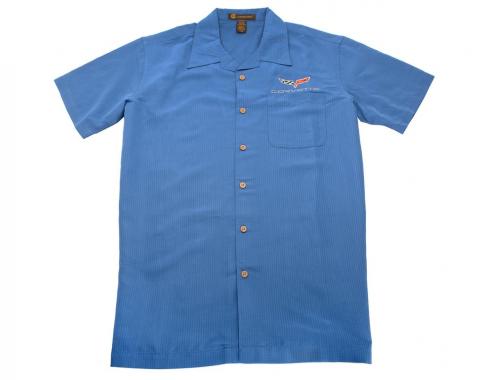 Camp Shirt - Men's Blue Textured Camp With C6 Embroidered Logo