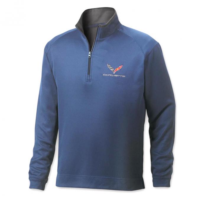 Corvette Quarter Zip Vertical Texture Pullover Regatta Blue / Iron Gray |  Muscle Cars u0026 Classics
