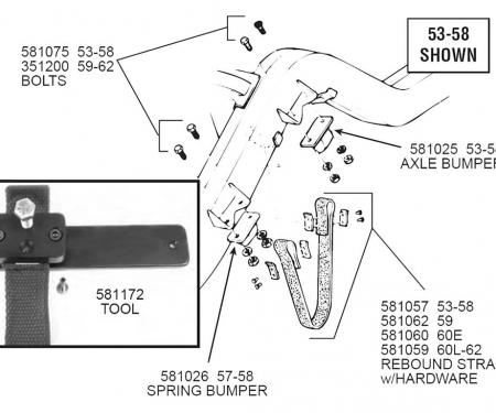 60-62 Rear Axle Rebound Straps with Hardware Kit - Does Both Sides