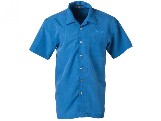 Camp Shirt - Men's Blue Textured Stingray With C7 Embroidered Logo