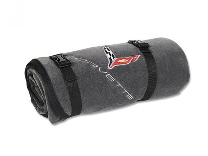 Fleece Blanket -Charcoal with Corvette Embroidered Emblem