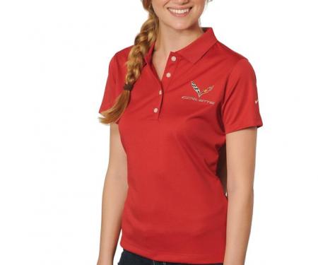 C7 Corvette Ladies Nike Dri Fit Red Polo Shirt