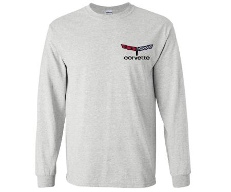 T-Shirt Long Sleeved With Your Choice Of Corvette Embroidered Logo Gray