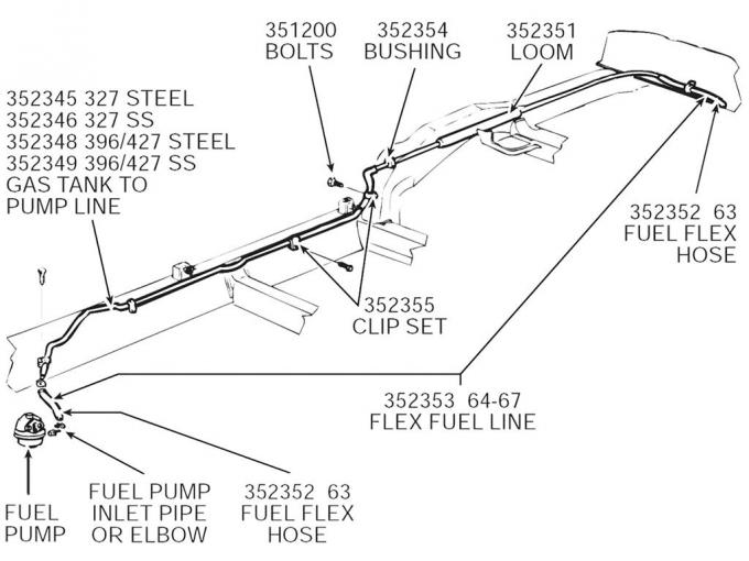 65-67 Fuel Line - Fuel Tank To Pump With Spiral Armor 396/427