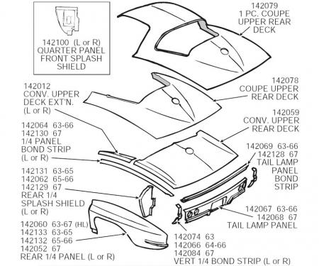 67 Right Hand Rear Black Quarter Panel Press Moulded