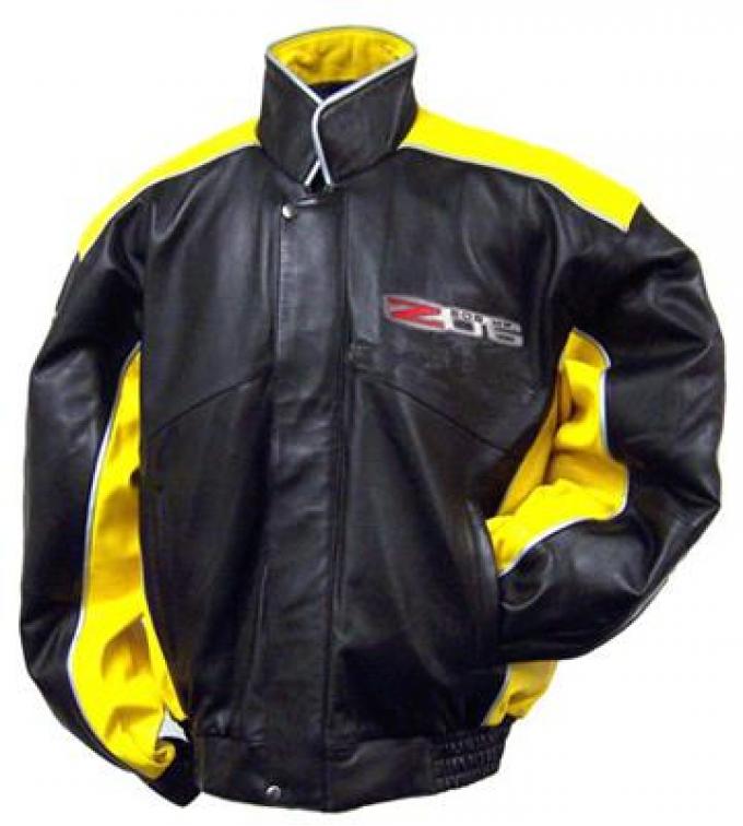 Jacket Black Yellow Leather C6 Z06 Logo Bomber