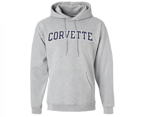Hooded Sweatshirt Gray With Navy Corvette Lettering