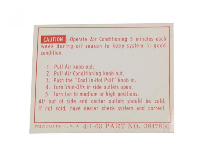 63 Decal - Glove Box Instruction With Air Conditioning