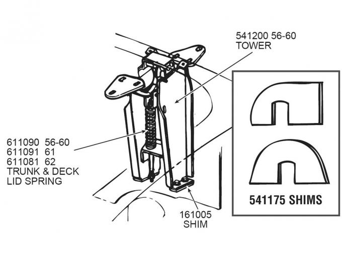 56-60 Trunk Lid / Deck Lid Hinge Tower - Deck