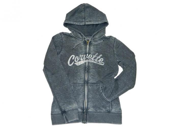 Faded Navy Junior Burnout Hoodie Corvette Lettering