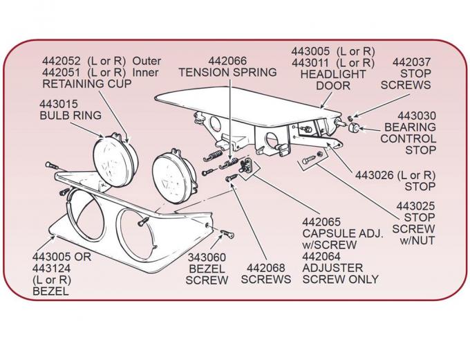 70-82 Headlight Door Stop - Right