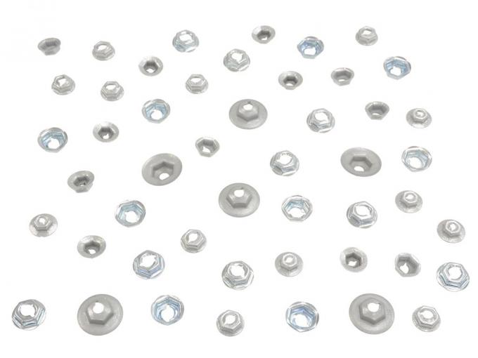 Redline Restomotive® 1969 Chevrolet Corvette 50 Piece Exterior Trim And Emblem Thread Cutting Speed Nuts