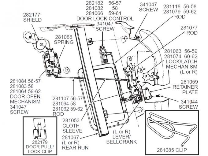 56-62 Rear Door Glass Window Run - Left