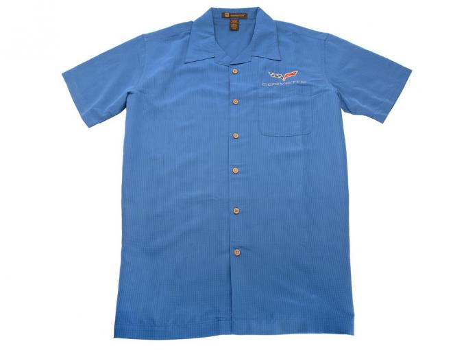 Camp Shirt - Men's Blue Textured Camp With C6 Embroidered Logo