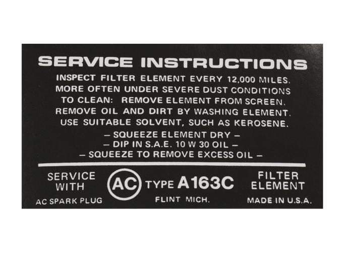 63-65 Decal - Air Cleaner Fuel Injection Instructions
