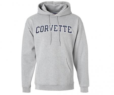 Hooded Sweatshirt Gray With Navy Corvette Lettering