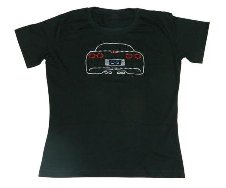 T-Shirt - Womens Black With C5 Rear View In Rhinestone
