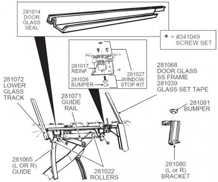 56-62 Door Window Stop Upper Set