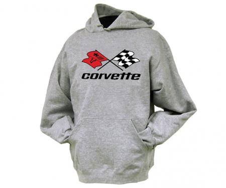 Hoodie/Hooded Sweatshirt With Crossflag Embroidered Logo Gray