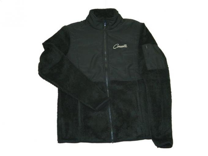 Jacket Womens Black Furry Fleece With Corvette Script